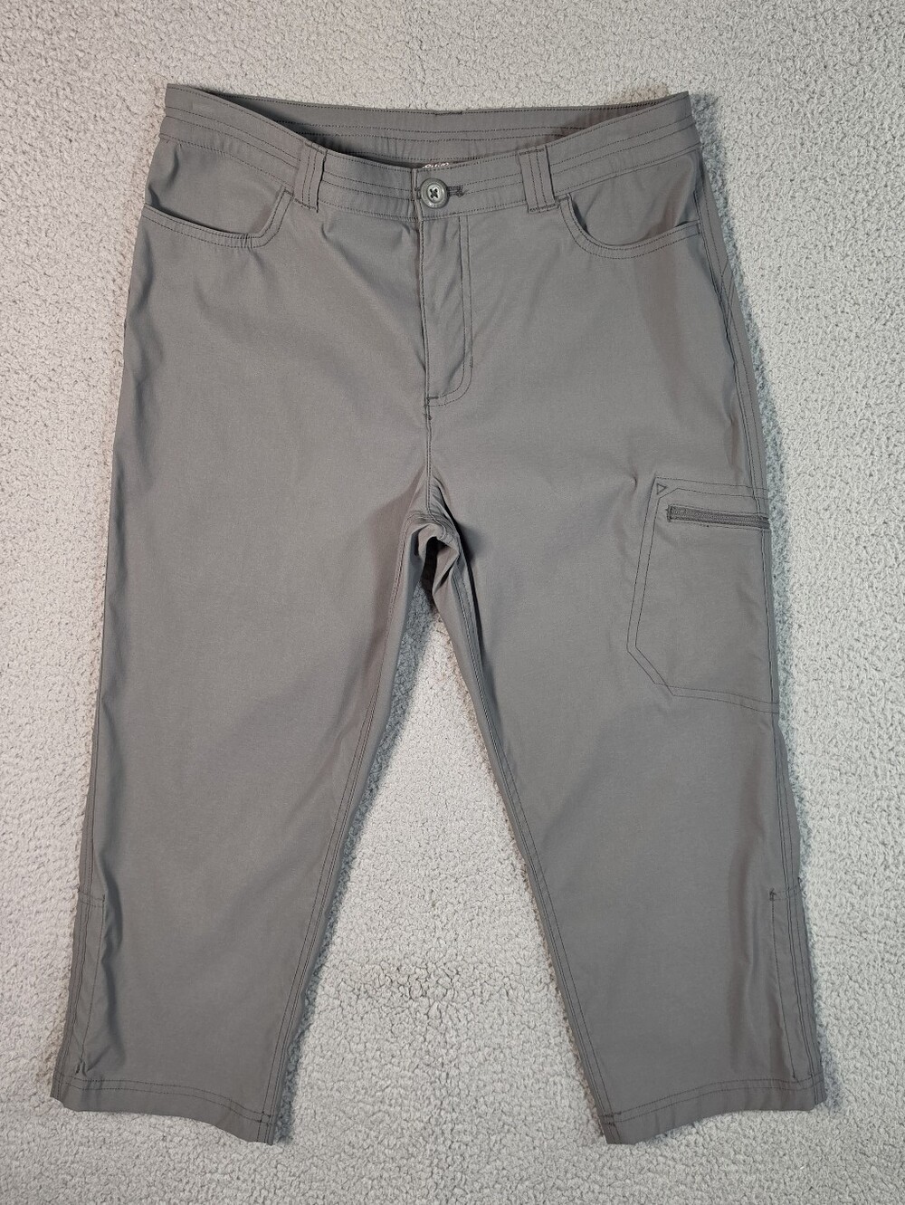 Eddie Bauer Rainier Tech Capri Pant Womens 6 Gray Active Outdoor Ruched Hem Hike